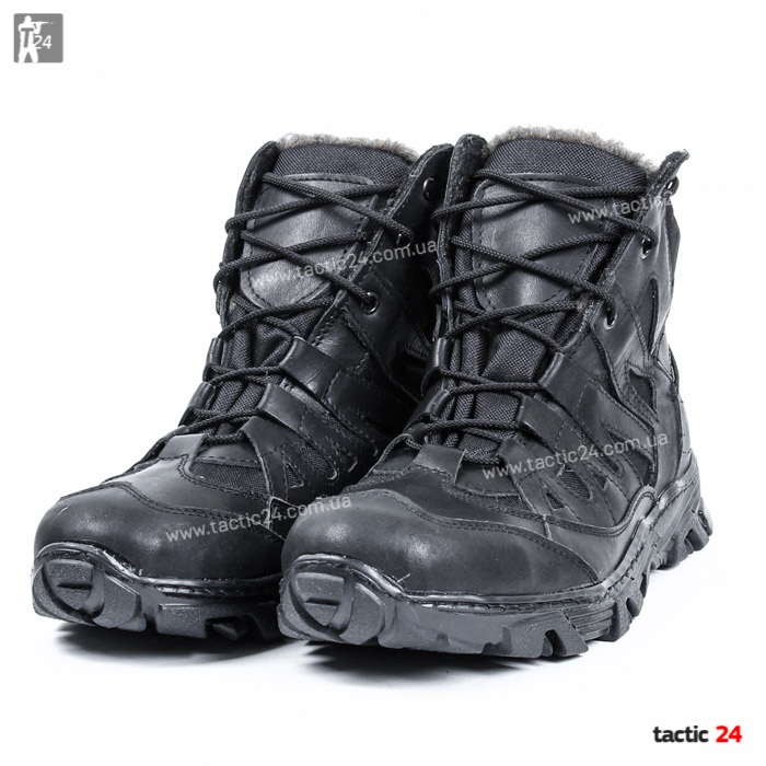 Зимние берцы Милтекс на шерсти Черные кожа глаткая в военторг tactic24.com.ua