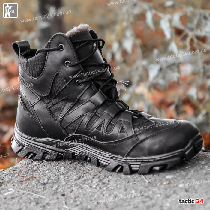 Зимние берцы Милтекс на шерсти Черные кожа глаткая в военторг tactic24.com.ua