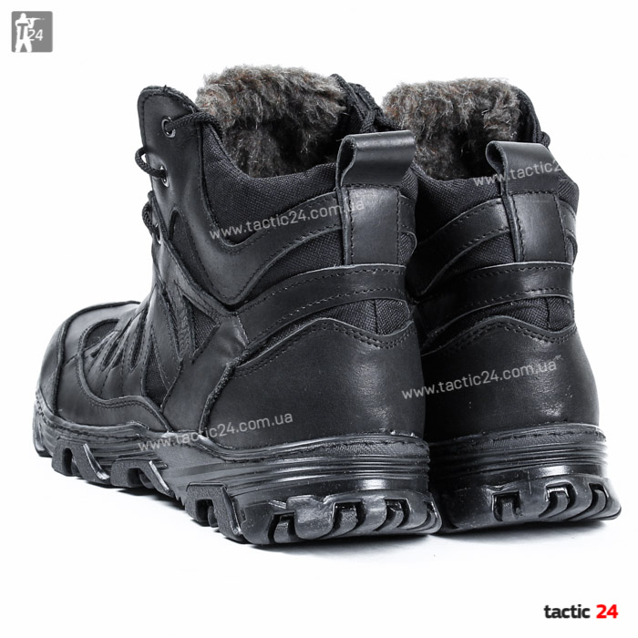 Зимние берцы Милтекс на шерсти Черные кожа глаткая в военторг tactic24.com.ua