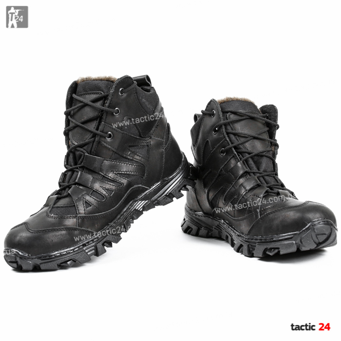 Зимние берцы Милтекс на шерсти Черные кожа глаткая в военторг tactic24.com.ua