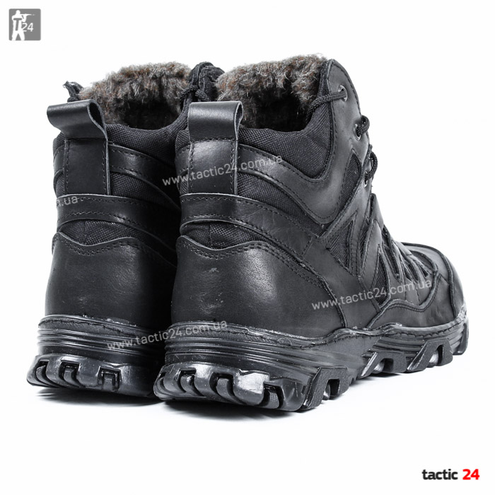Зимние берцы Милтекс на шерсти Черные кожа глаткая в военторг tactic24.com.ua