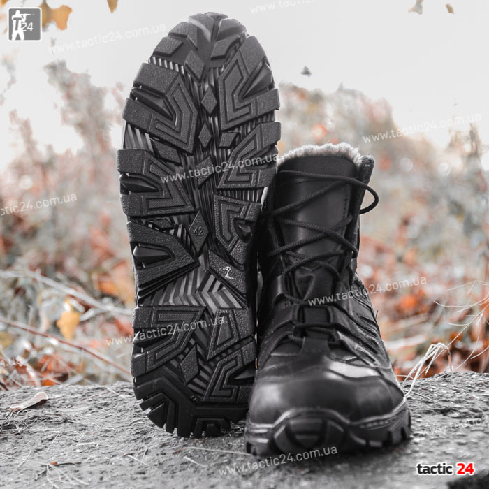 Зимние берцы Милтекс на шерсти Черные кожа глаткая в военторг tactic24.com.ua