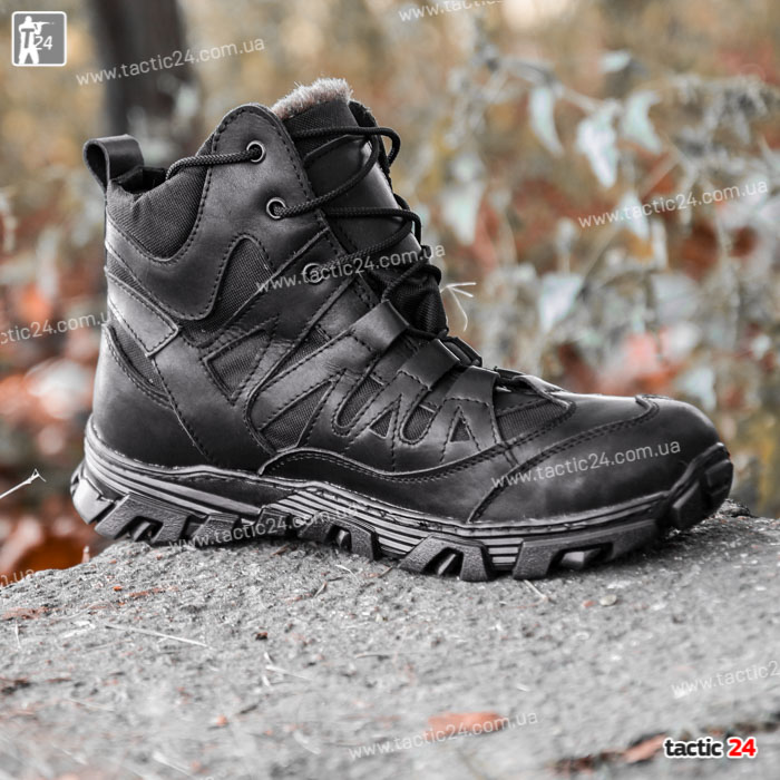 Зимние берцы Милтекс на шерсти Черные кожа глаткая в военторг tactic24.com.ua