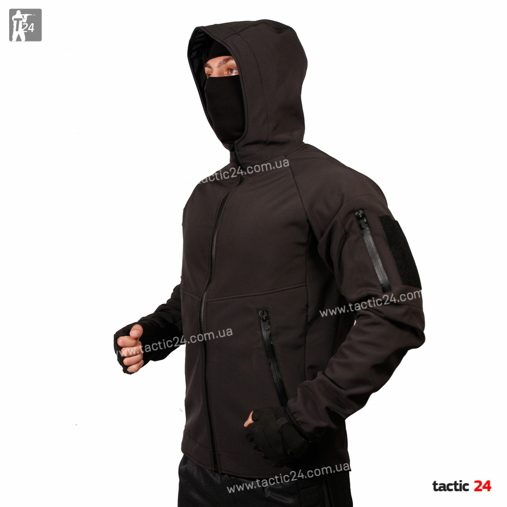 Куртка тактическая Черная  Softshell в военторг tactic24.com.ua