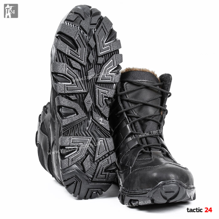 Зимние берцы Милтекс на шерсти Черные кожа глаткая в военторг tactic24.com.ua