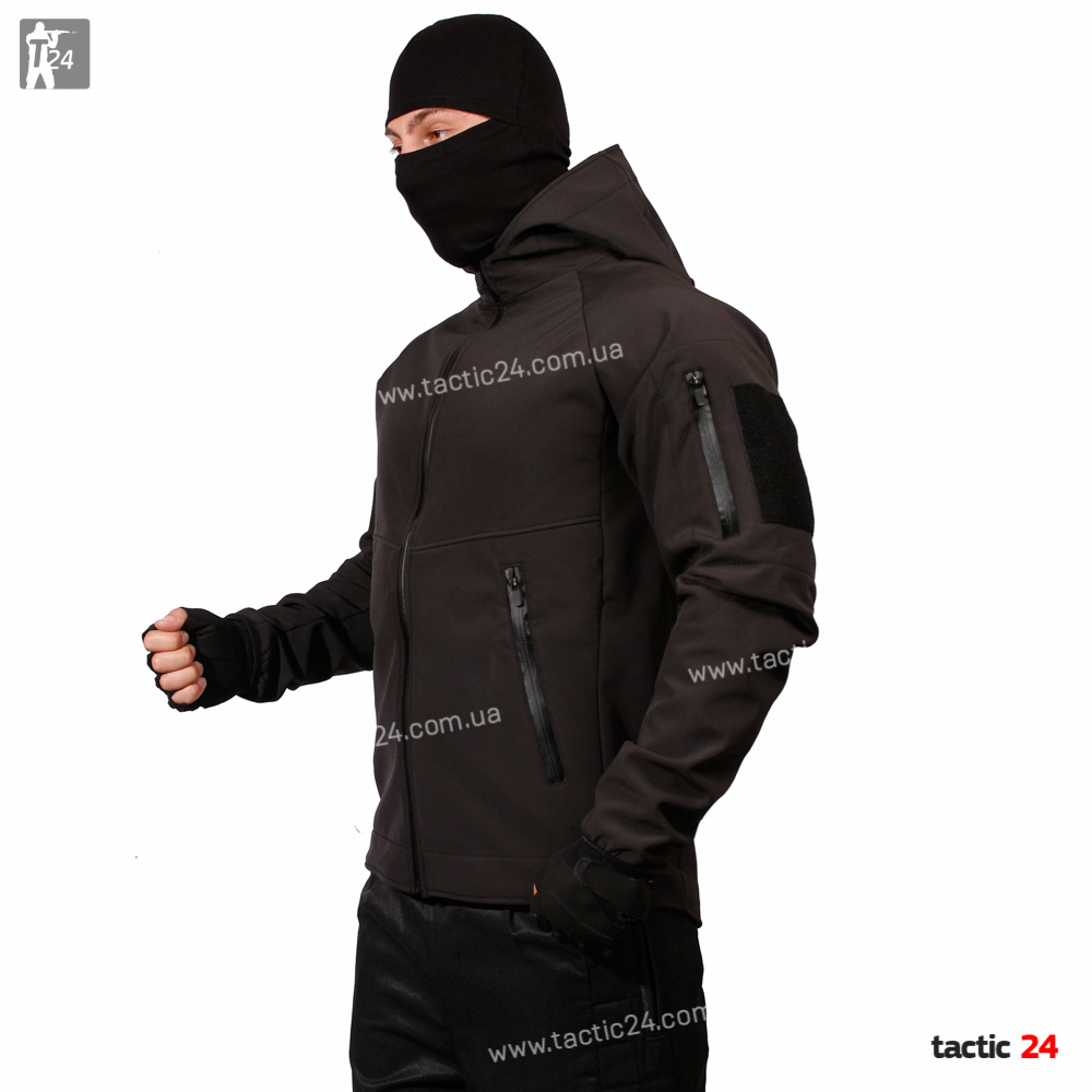 Куртка тактическая Черная  Softshell в военторг tactic24.com.ua